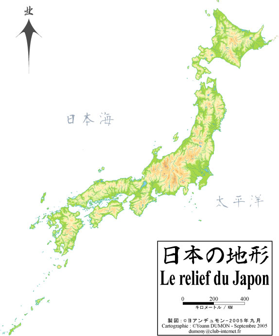 carte du japon relief